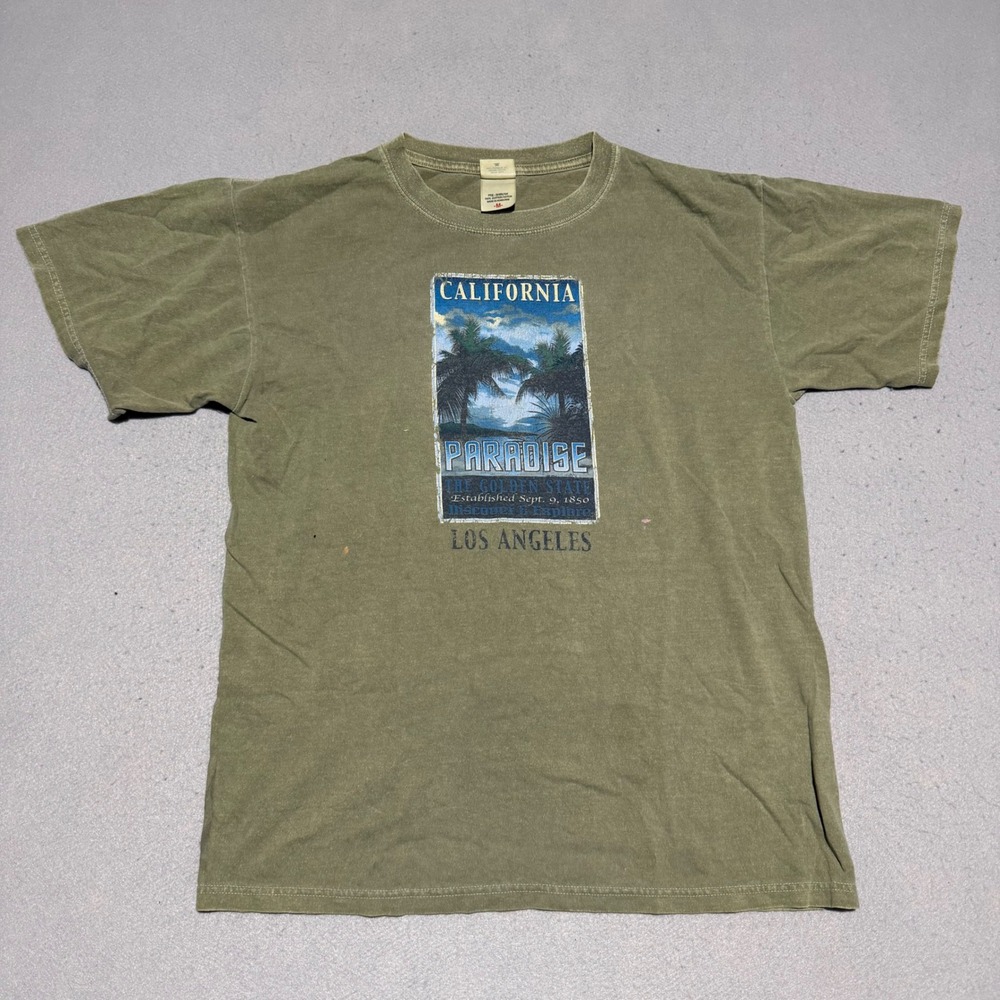 Vintage Anvil California Paradise Los Angeles T-Shirt Green Mens Medium Cotton